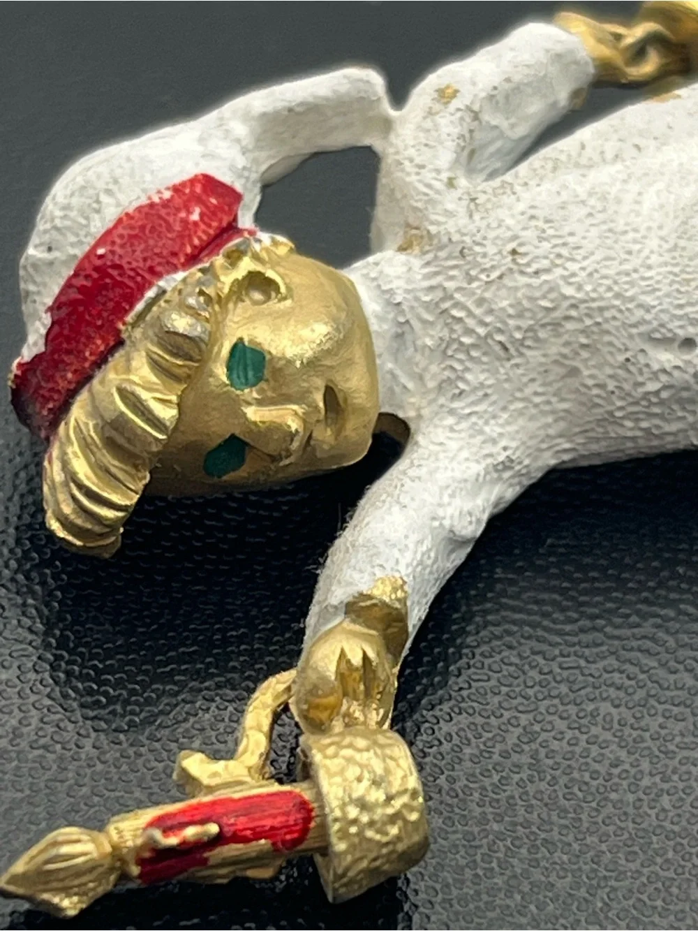 Christmas figural child carrying candle & bell enamel gold tone brooch pin